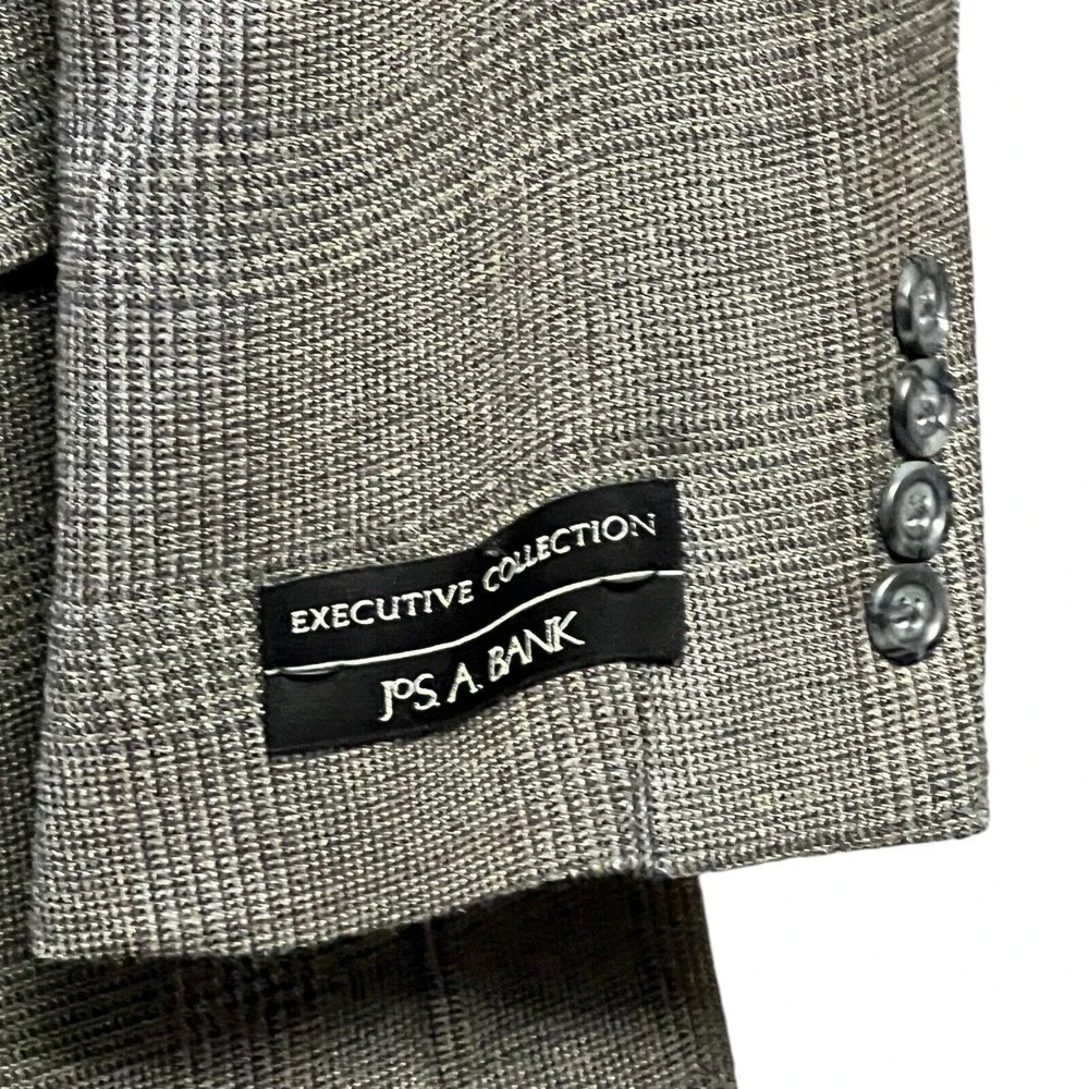 Jos. A. Bank Blazer Mens 43 Reg Grey Silk Wool Glen Plaid Executive 2-Button New